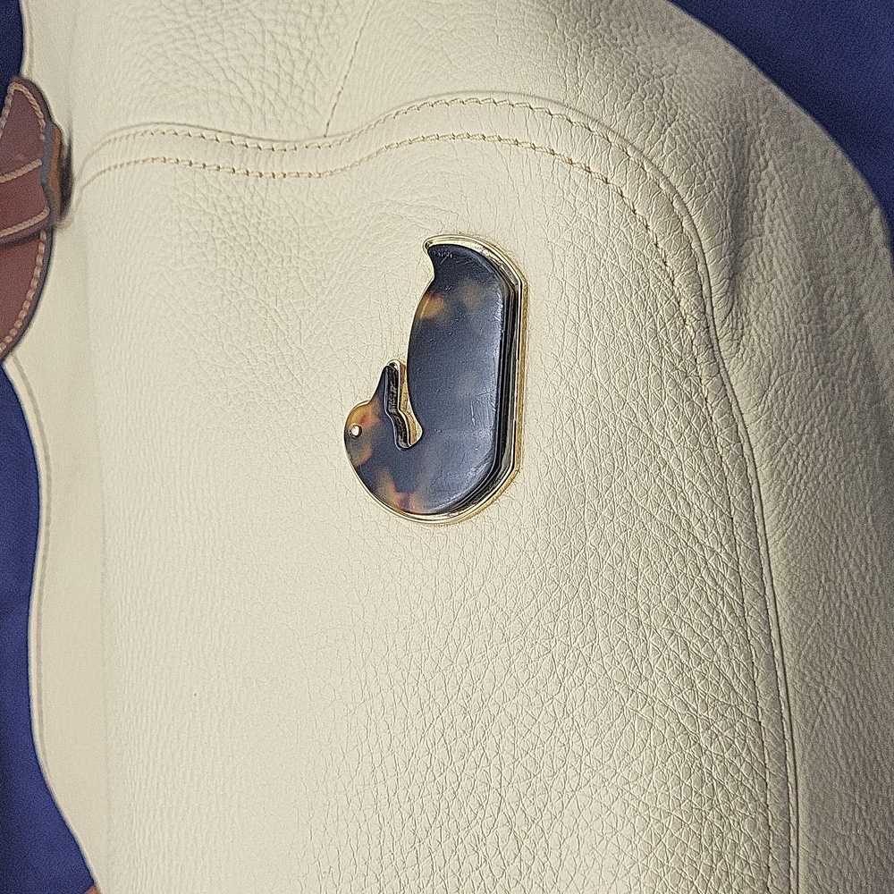Dooney & Bourke Cream Leather Shoulder Tote with Brown Trim - Picture 6 of 12